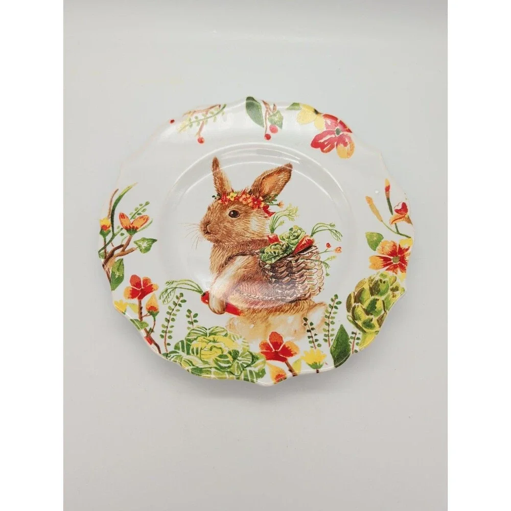Pier One Floral “Lilly” the Bunny Porcelain Decorative Plate Carrots Artichoke